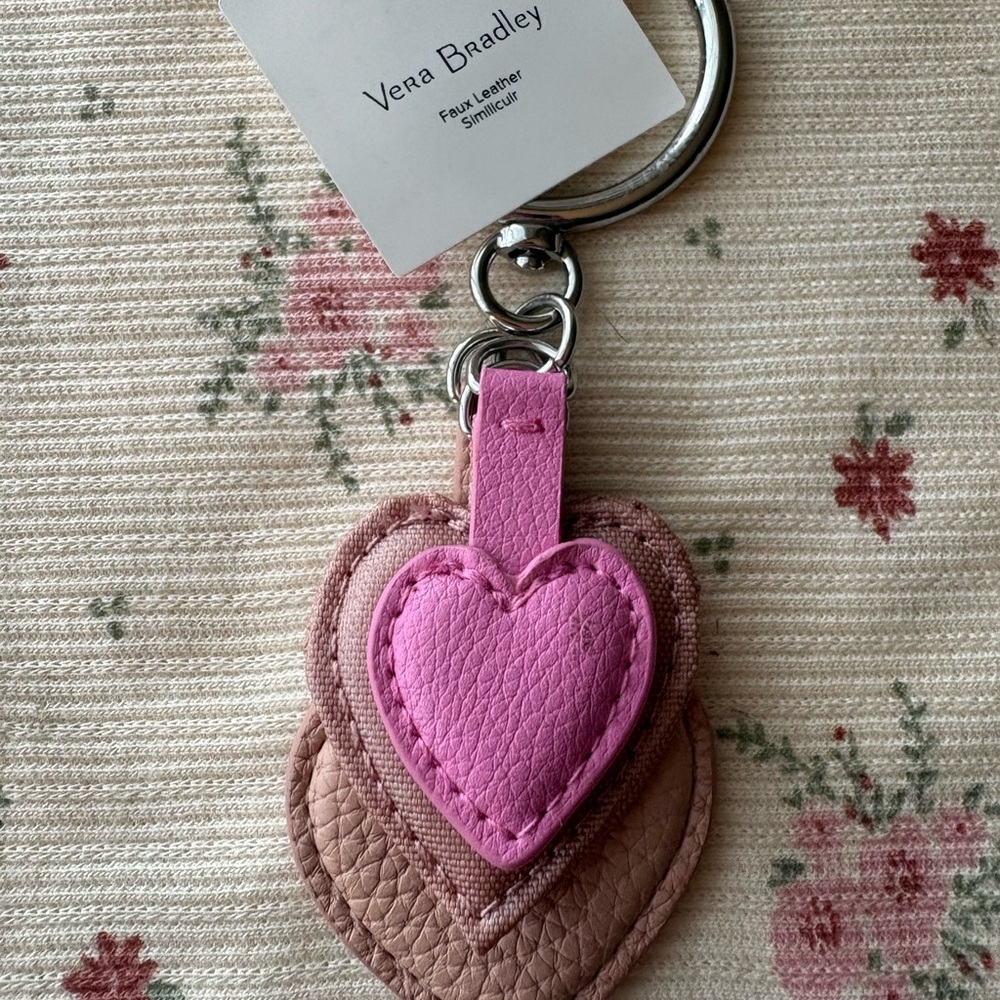 Vera Bradley Pink and Tan Heart Key Holder